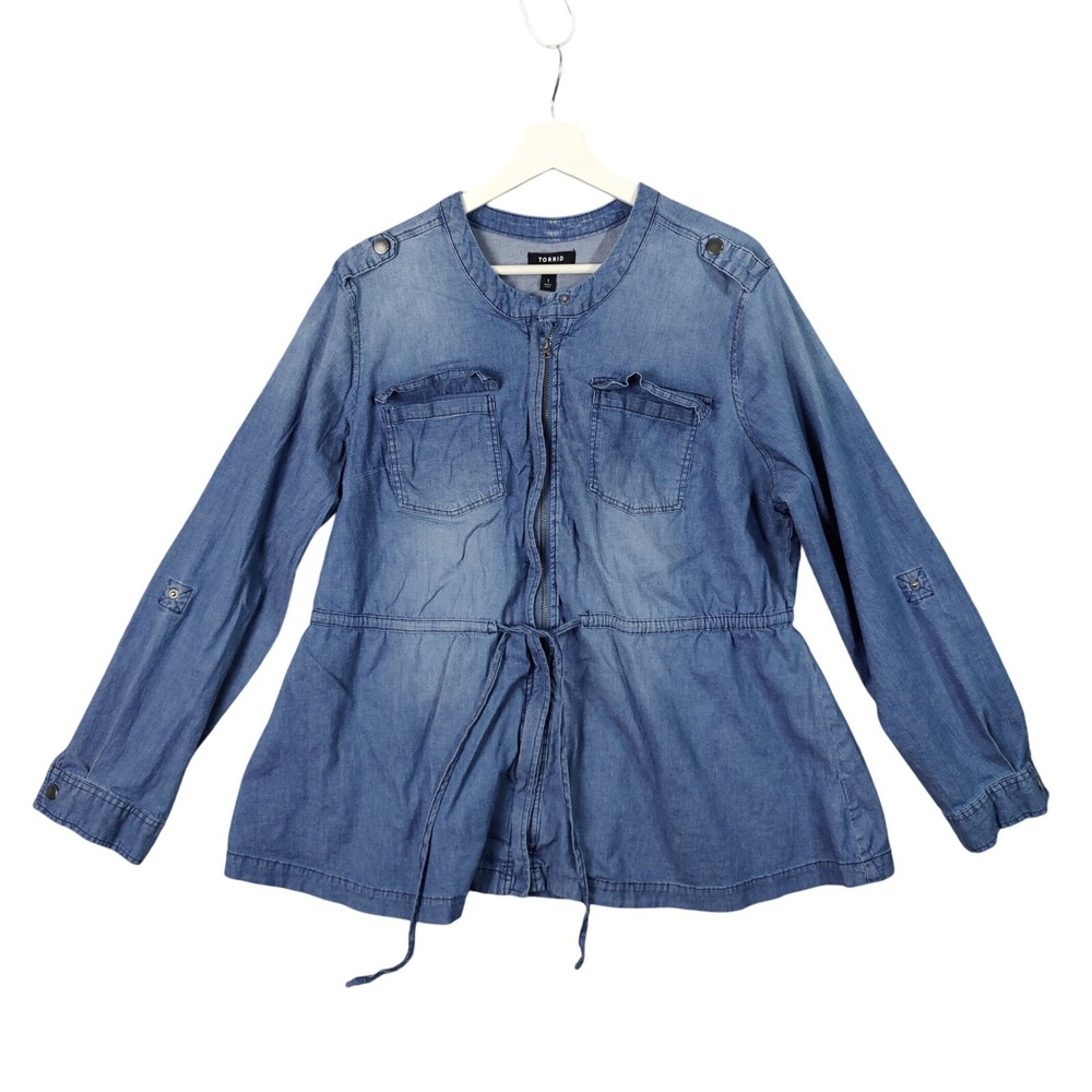 Torrid Womens Utility Western Cottage Rodeo Denim 1X Jacket Drawstring Waist
